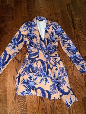 PrettyLittleThing Peach Mini Dress with Blue Floral Print